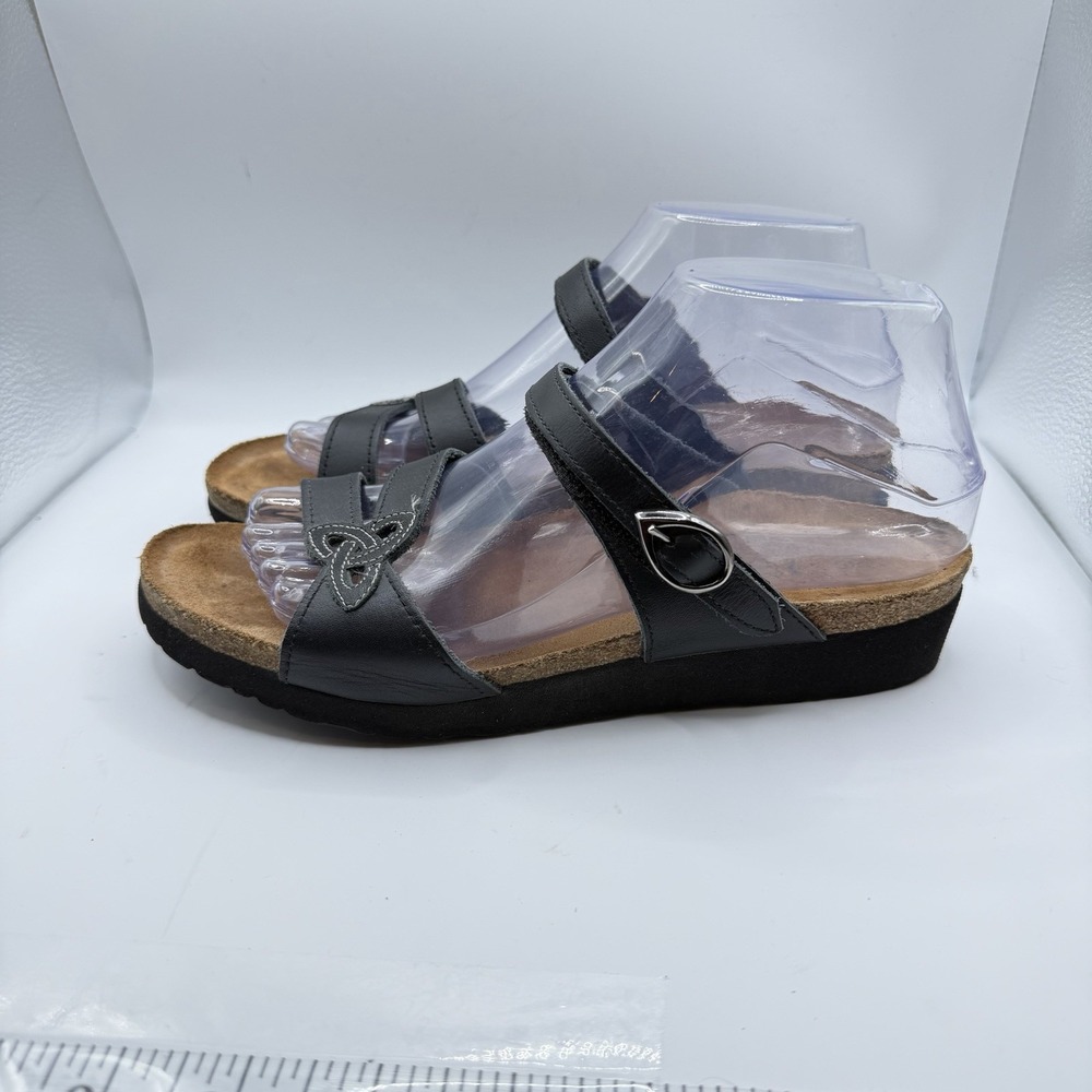 NAOT Womens 39 US 8-8.5 Black Leather Cork Footbed Comfort Sandals Israel